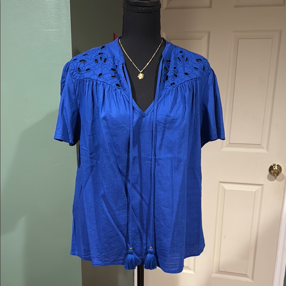 NWOT Knox Rose 2 tops Blue & Coral Women's Tops with Tassel Detail